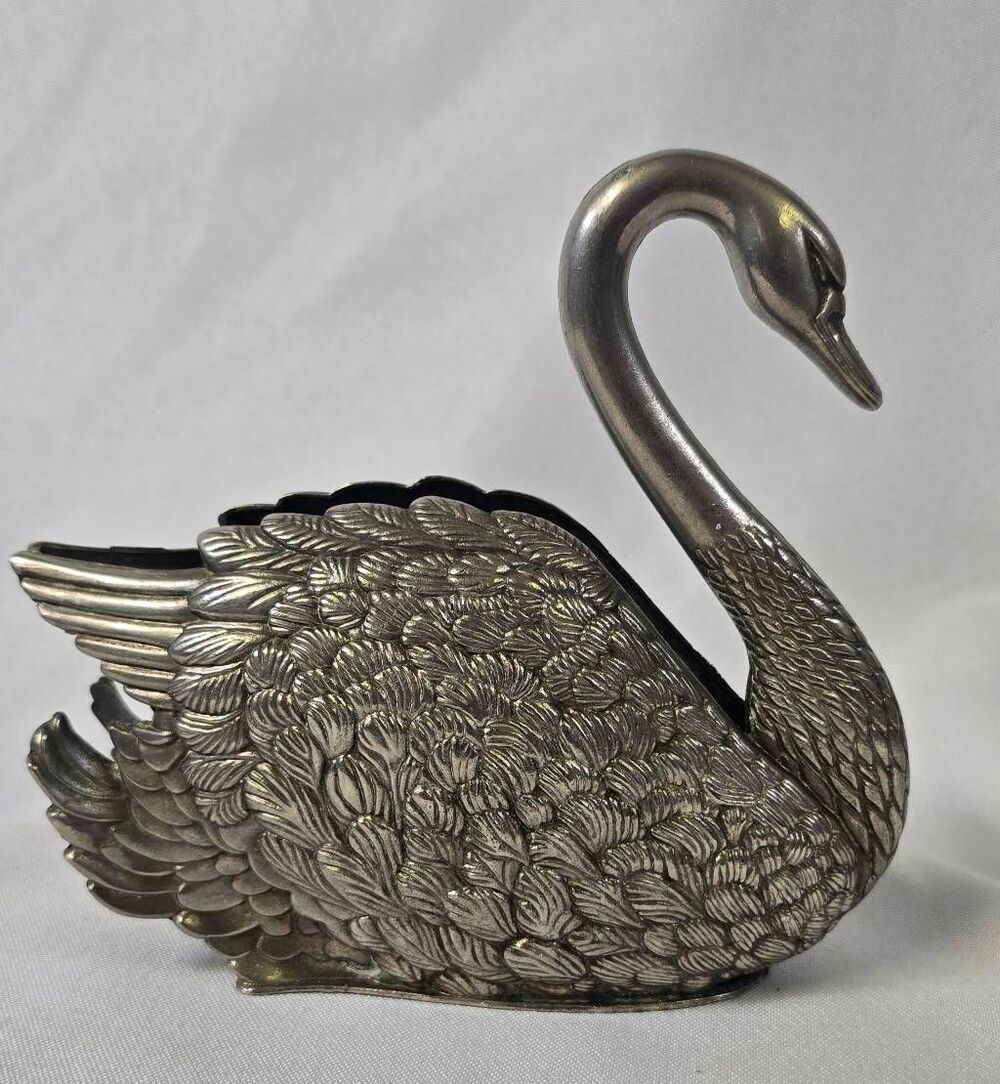 Mid-Century Silver Plate Swan Mail Organizer / Tabletop Napkin Holder